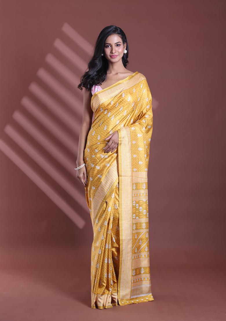 Mustard Textured Soft Silk Saree Set