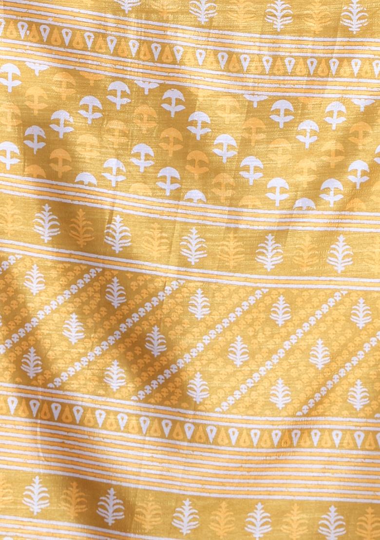 Mustard Textured Soft Silk Saree Set