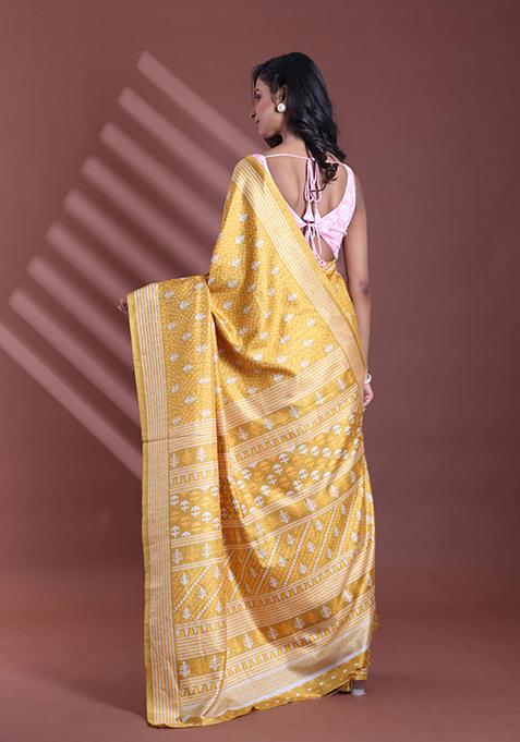 Mustard Textured Soft Silk Saree Set