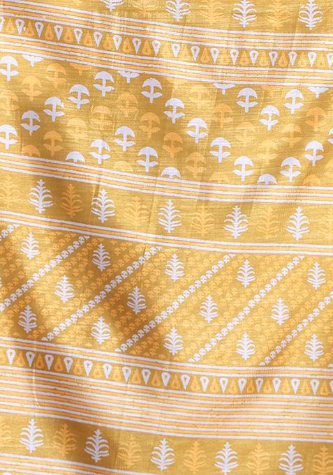 Mustard Textured Soft Silk Saree Set