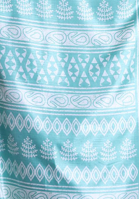 Sky Blue Textured Soft Silk Saree Set