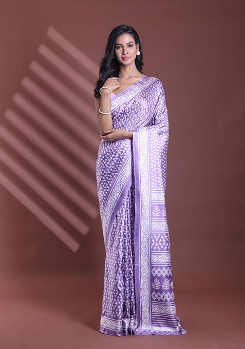 Violet Textured Soft Silk Saree Set