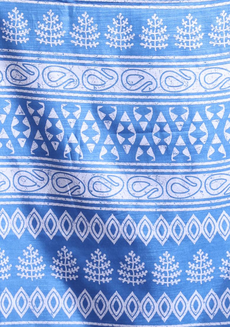 Sapphire Blue Textured Soft Silk Saree Set