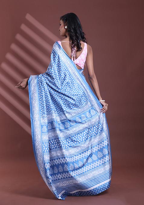 Sapphire Blue Textured Soft Silk Saree Set