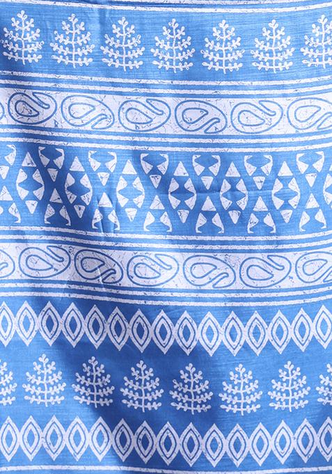 Sapphire Blue Textured Soft Silk Saree Set