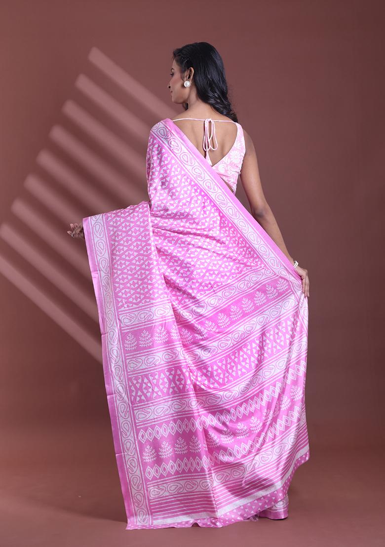 Pink Textured Soft Silk Saree Set