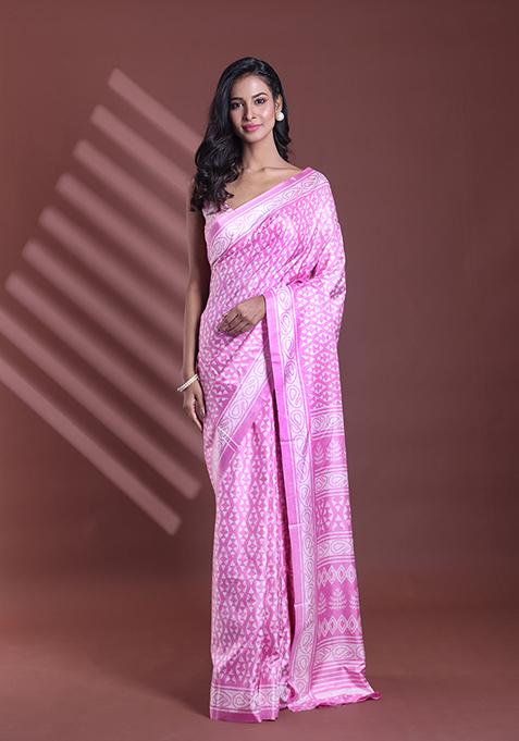 Pink Textured Soft Silk Saree Set