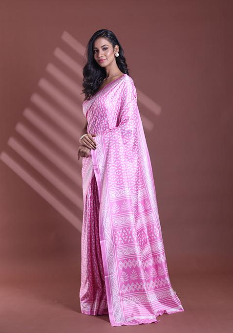 Pink Textured Soft Silk Saree Set