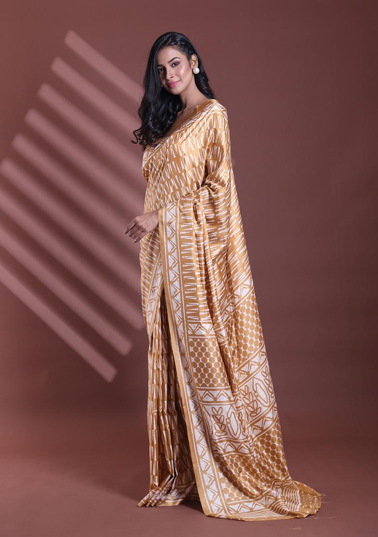 Ochre Yellow Textured Soft Silk Saree Set