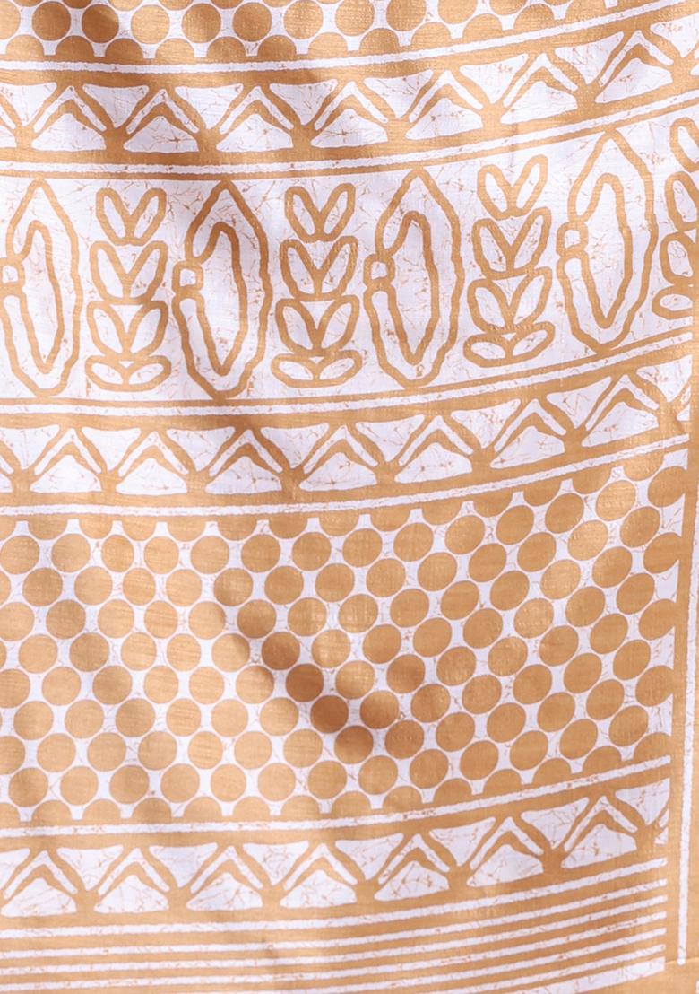 Ochre Yellow Textured Soft Silk Saree Set - Indya