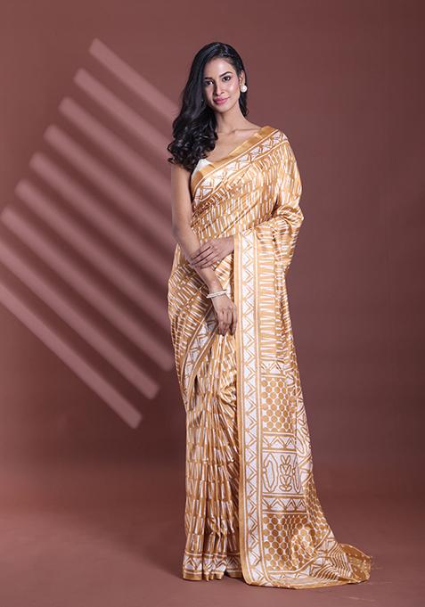 Ochre Yellow Textured Soft Silk Saree Set