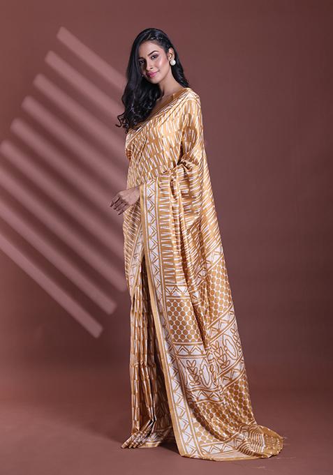 Ochre Yellow Textured Soft Silk Saree Set