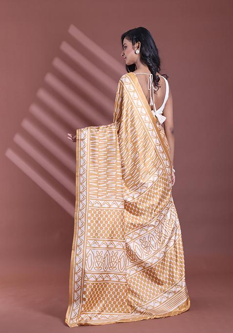 Ochre Yellow Textured Soft Silk Saree Set