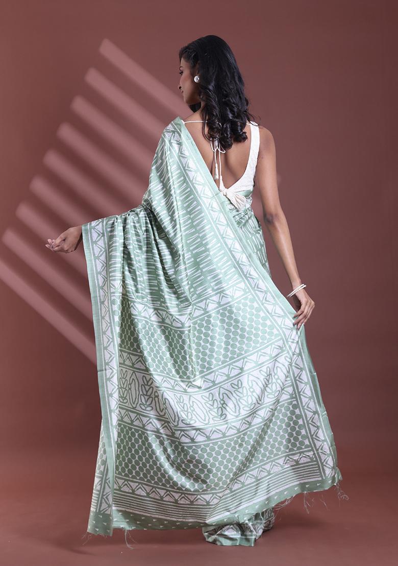 Mint Green Textured Soft Silk Saree Set
