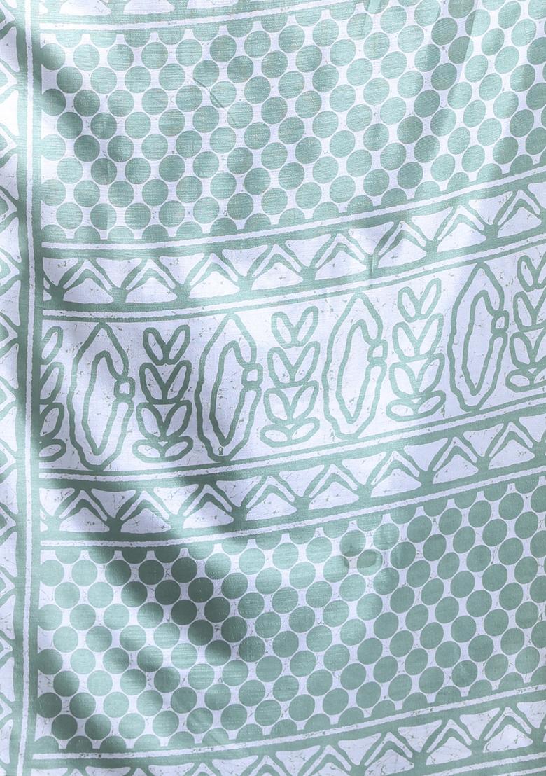 Mint Green Textured Soft Silk Saree Set - Indya