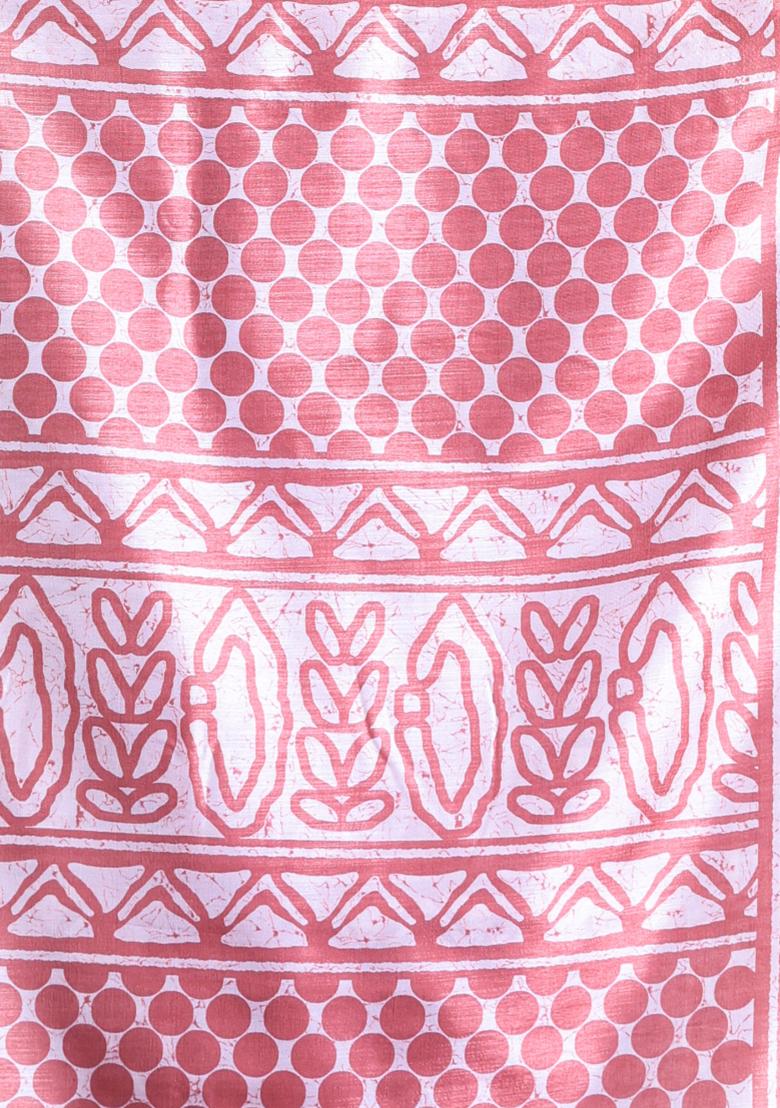 Blush Peach Textured Soft Silk Saree Set - Indya