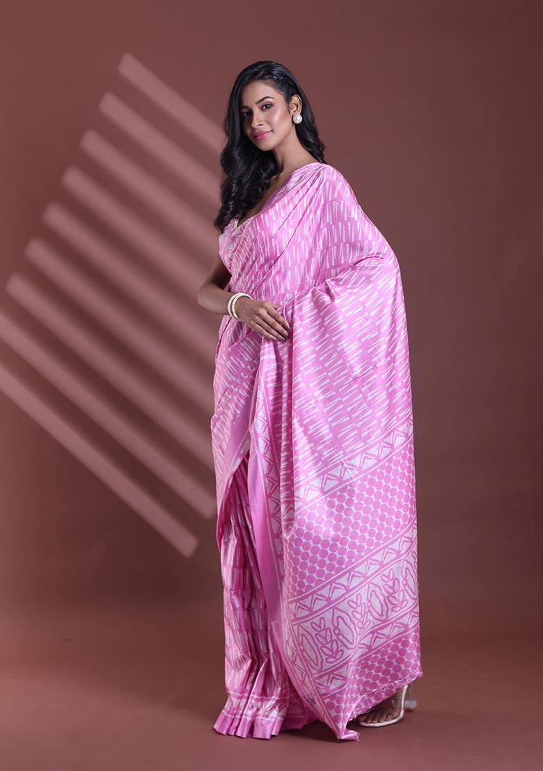 Pink Textured Soft Silk Saree Set