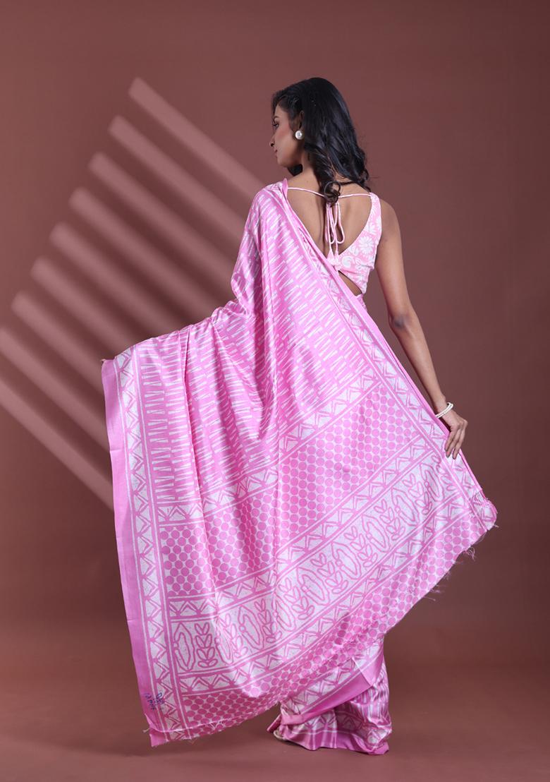 Pink Textured Soft Silk Saree Set