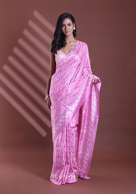 Pink Textured Soft Silk Saree Set