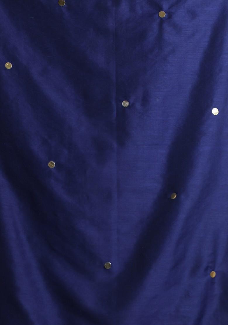 Navy Blue Sequin Work Soft Pure Cotton Saree Set