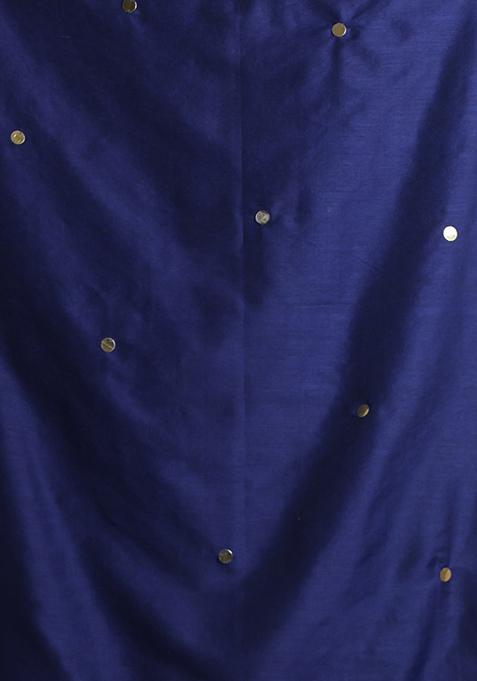 Navy Blue Sequin Work Soft Pure Cotton Saree Set