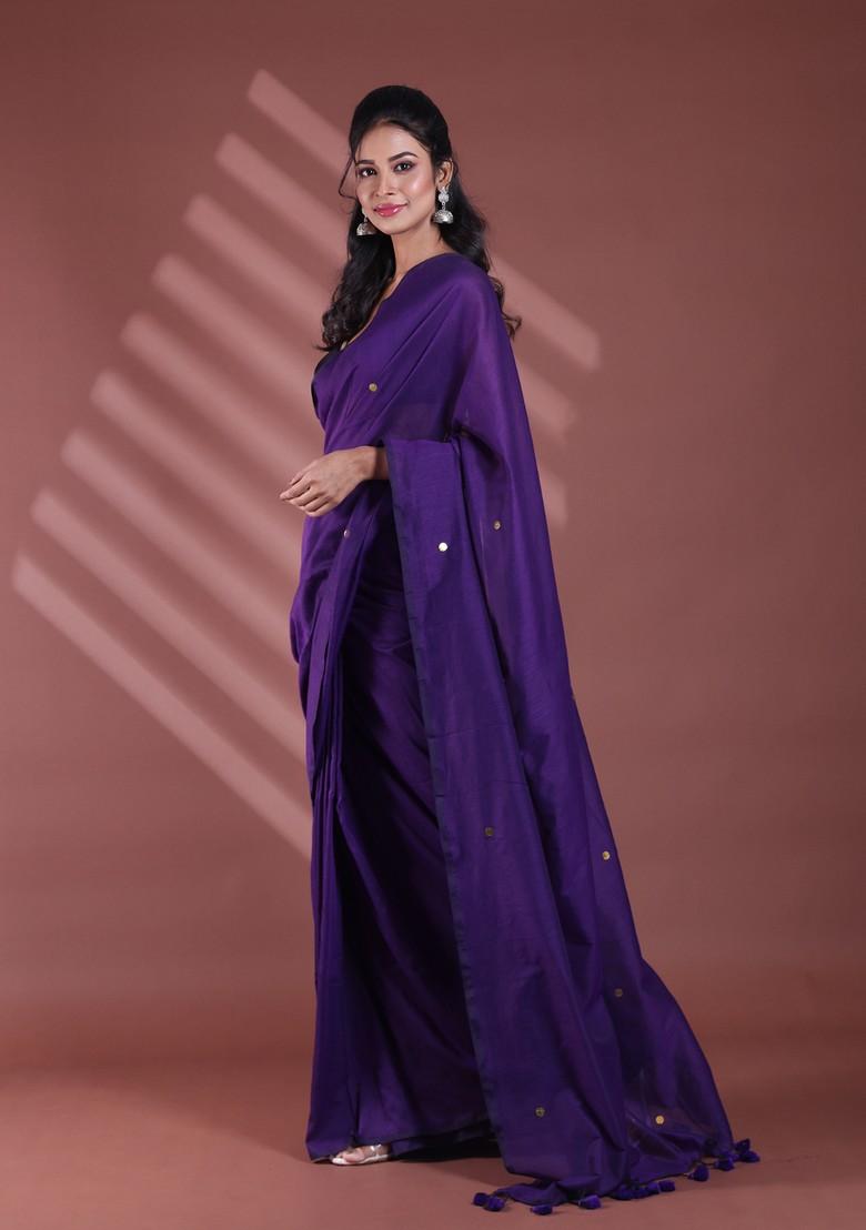 Purple Sequin Work Soft Pure Cotton Saree Set