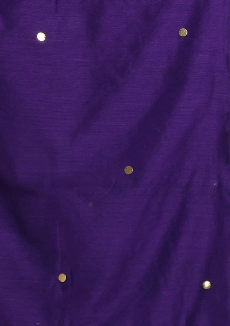 Purple Sequin Work Soft Pure Cotton Saree Set for Diwali and Festive Wear - Indya