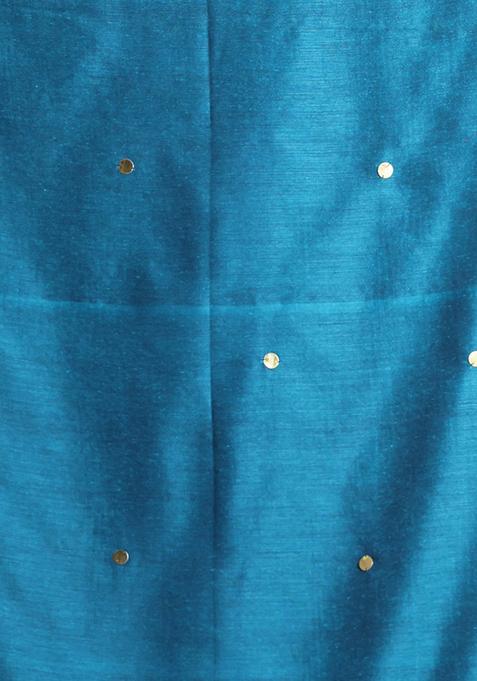 Teal Green Sequin Work Soft Pure Cotton Saree Set