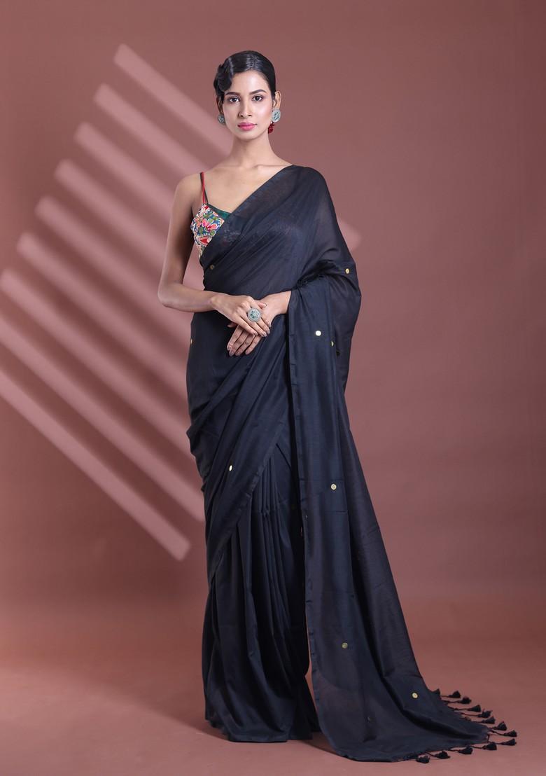 Black Sequin Work Soft Pure Cotton Saree Set