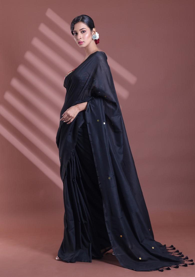 Black Sequin Work Soft Pure Cotton Saree Set
