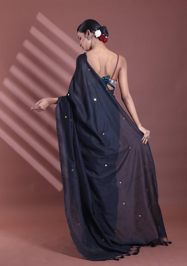 Black Sequin Work Soft Pure Cotton Saree Set