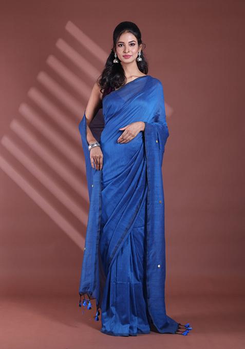Sapphire Blue Sequin Work Soft Pure Cotton Saree Set