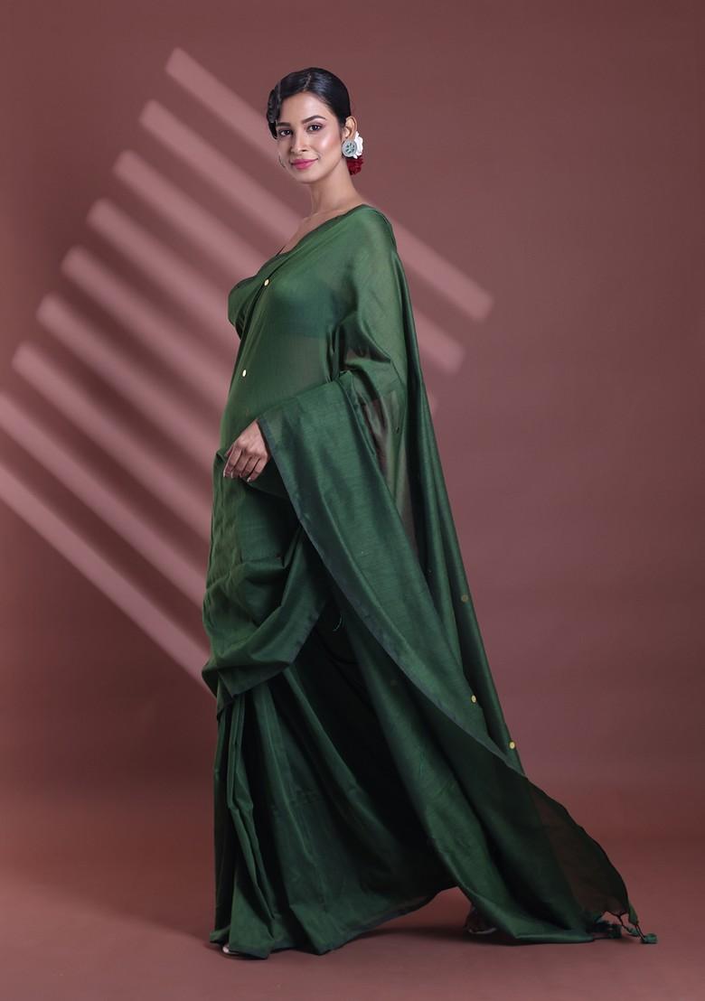 Moss Green Sequin Work Soft Pure Cotton Saree Set