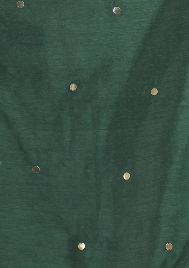 Moss Green Sequin Work Soft Pure Cotton Saree Set