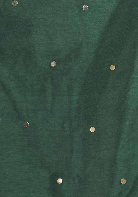 Moss Green Sequin Work Soft Pure Cotton Saree Set