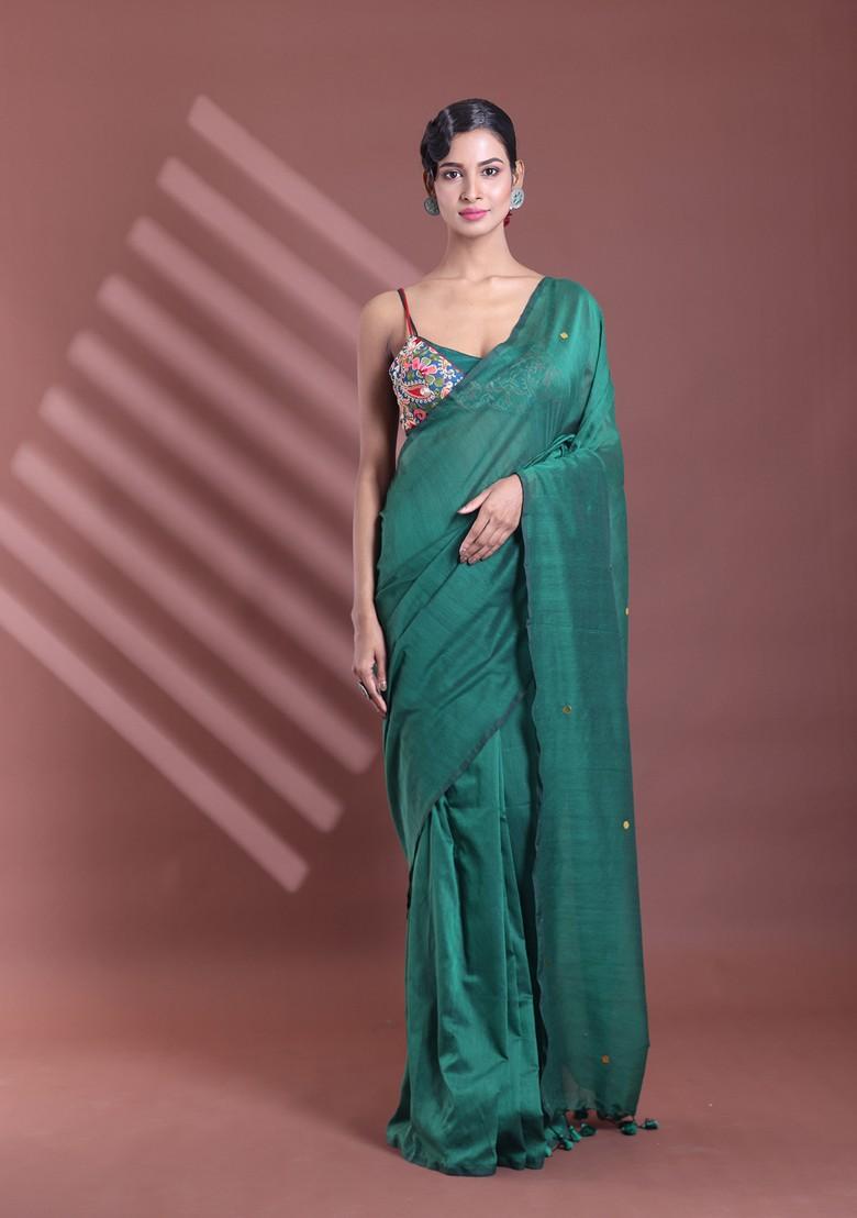 Green Sequin Work Soft Pure Cotton Saree Set