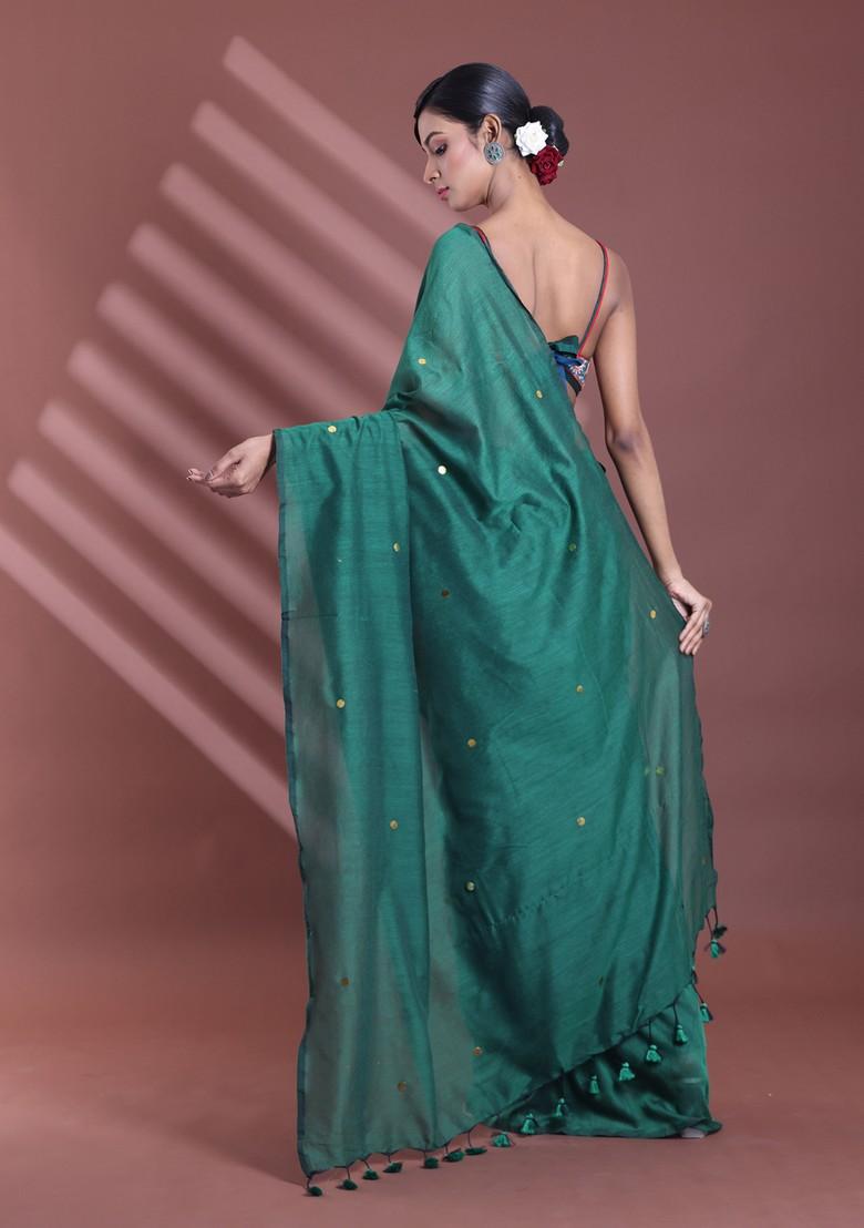 Green Sequin Work Soft Pure Cotton Saree Set