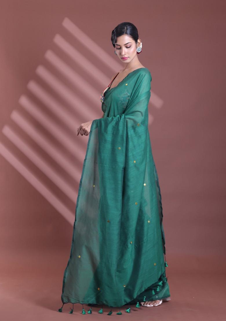 Green Sequin Work Soft Pure Cotton Saree Set