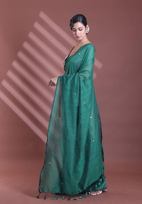 Green Sequin Work Soft Pure Cotton Saree Set