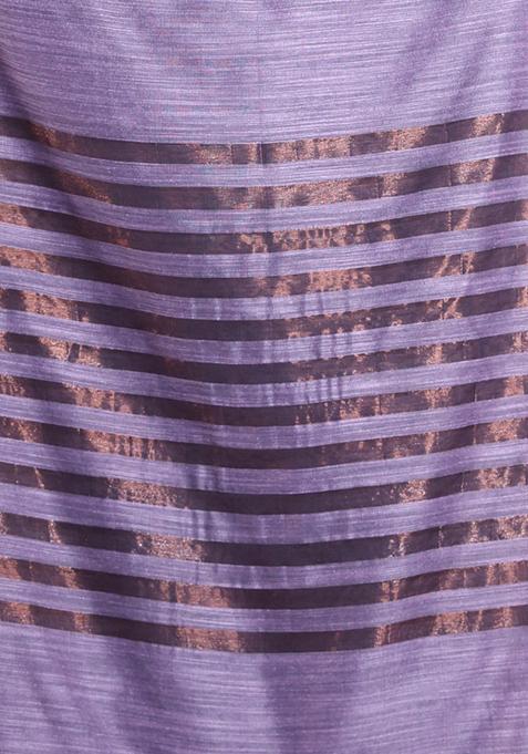 Grey Zari Striped Soft Pure Cotton Saree Set