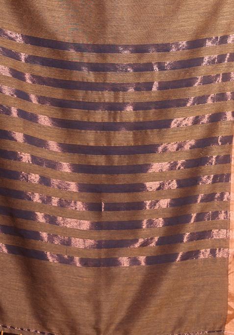 Mustard Zari Striped Soft Pure Cotton Saree Set