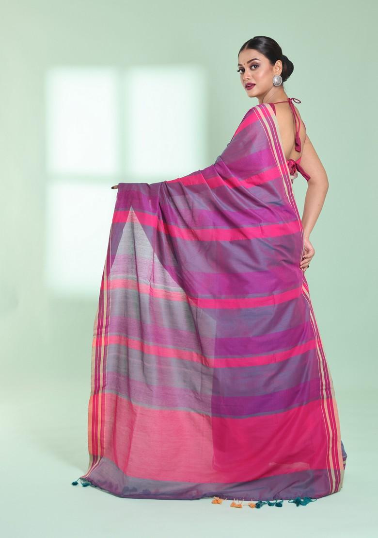 Multicolour Striped Cotton Saree Set