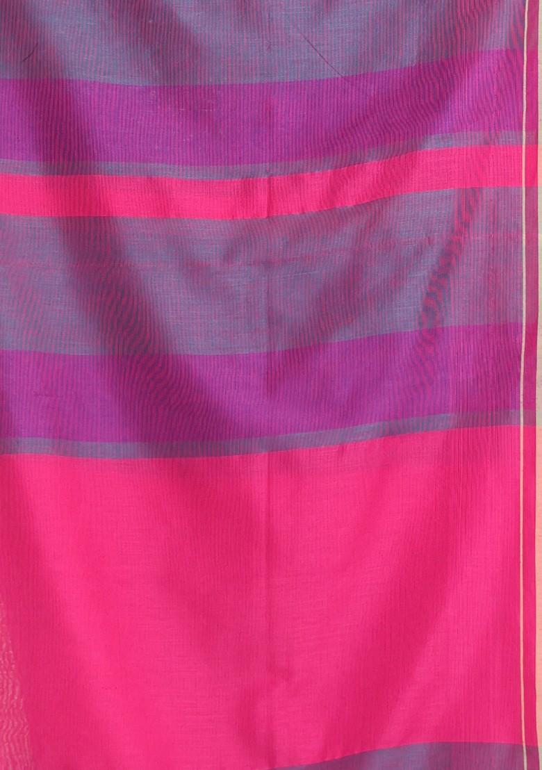 Multicolour Striped Cotton Saree Set - Indya