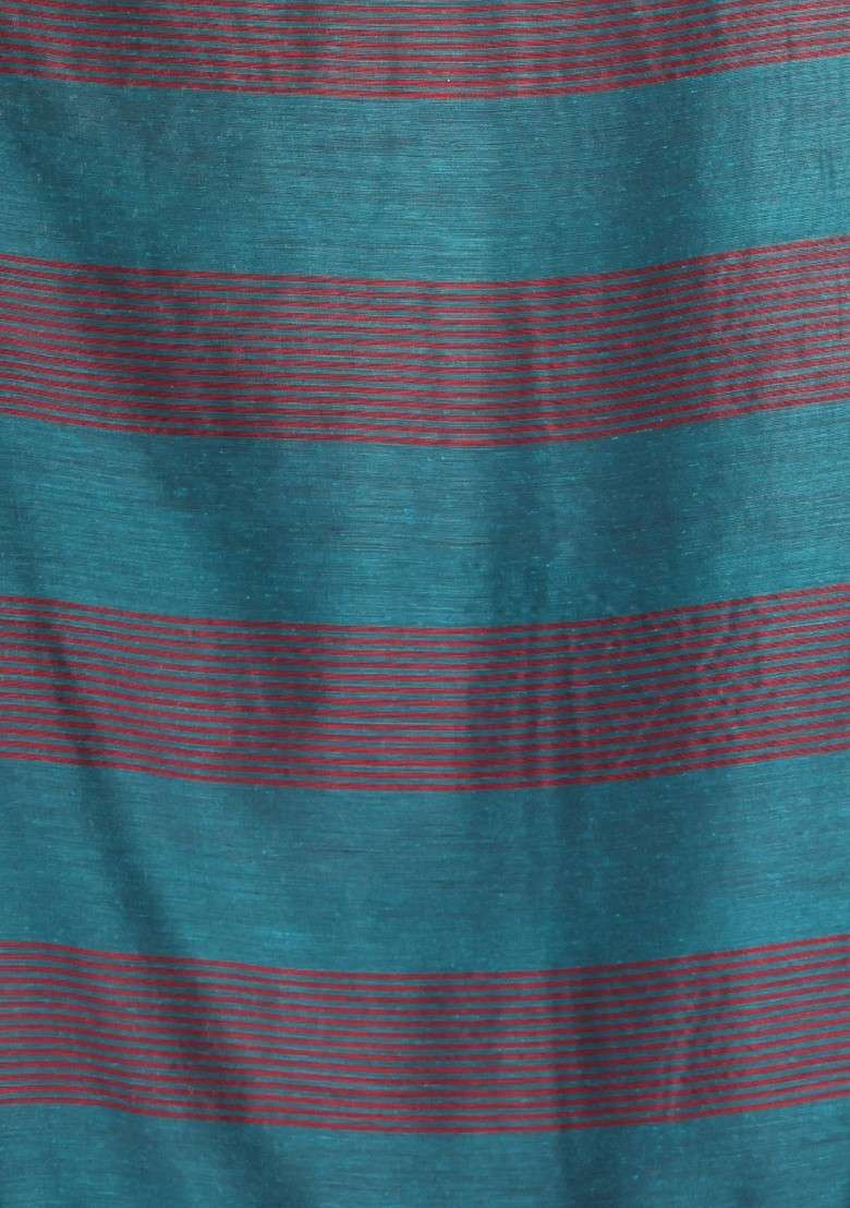 Teal Striped Design Cotton Saree Set for Diwali | Wedding & Festive Wear - Indya
