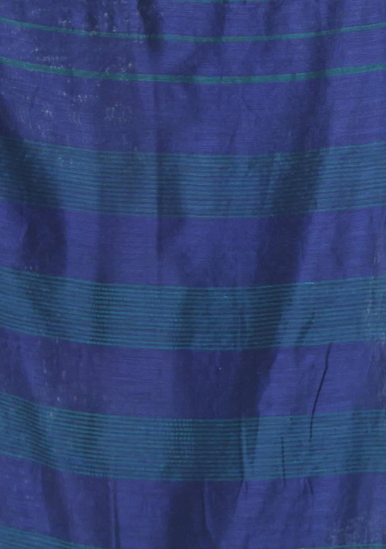 Blue Striped Cotton Saree Set