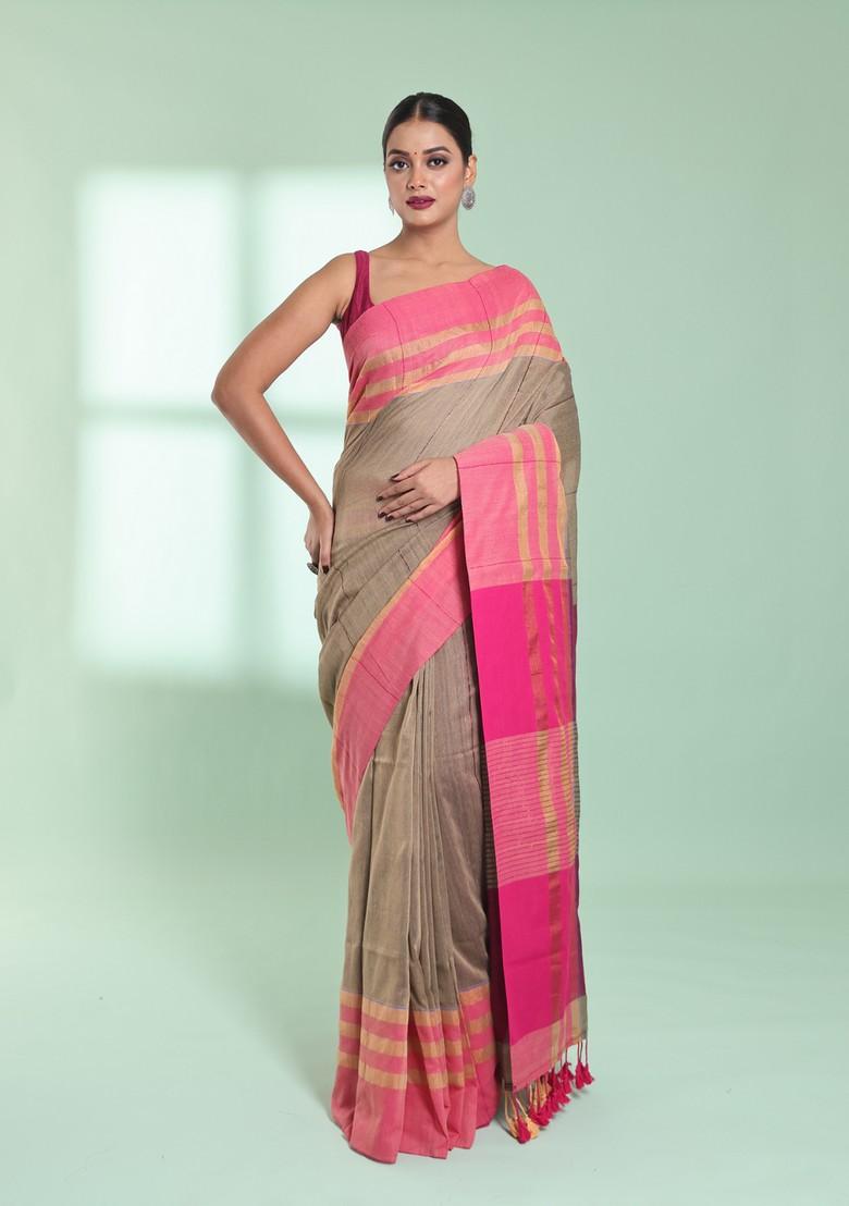 Ecru Cotton Saree Set