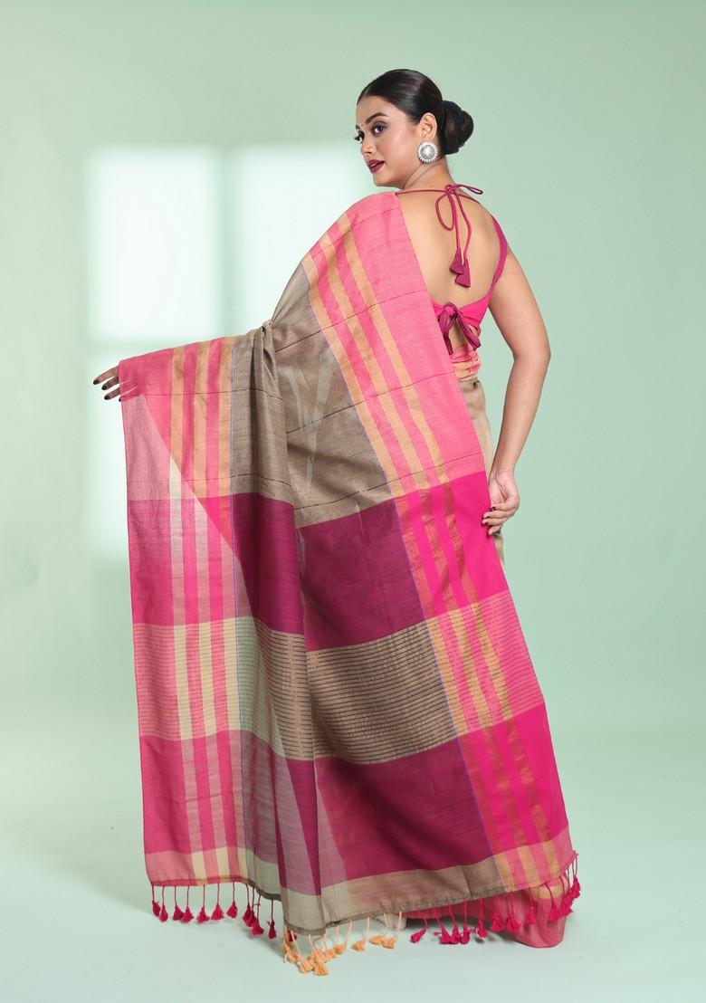 Ecru Cotton Saree Set