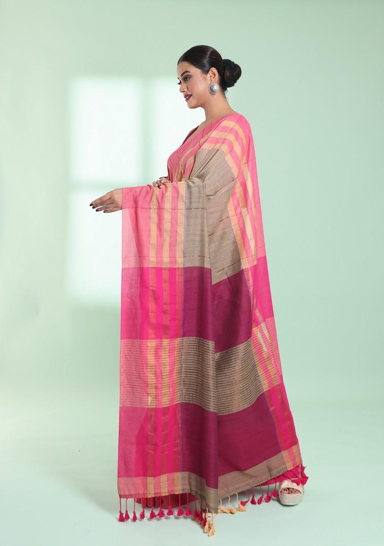 Ecru Cotton Saree Set