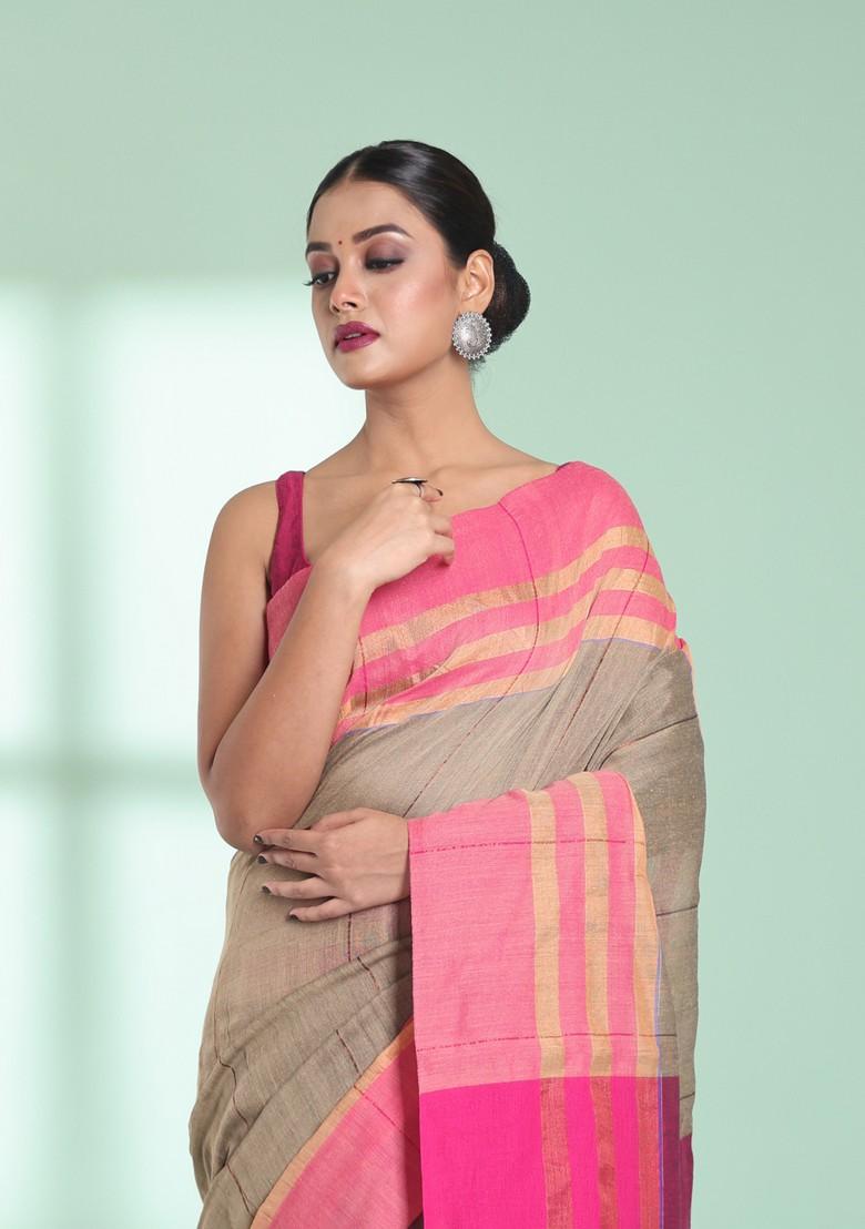 Ecru Cotton Saree Set