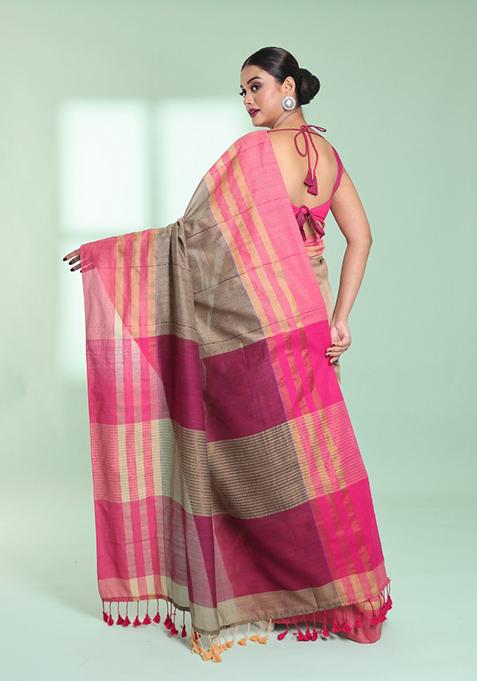 Ecru Cotton Saree Set